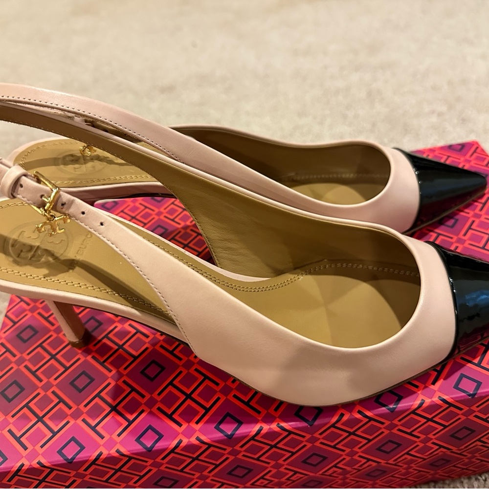 Elegant Pink and Black Slingback Heels